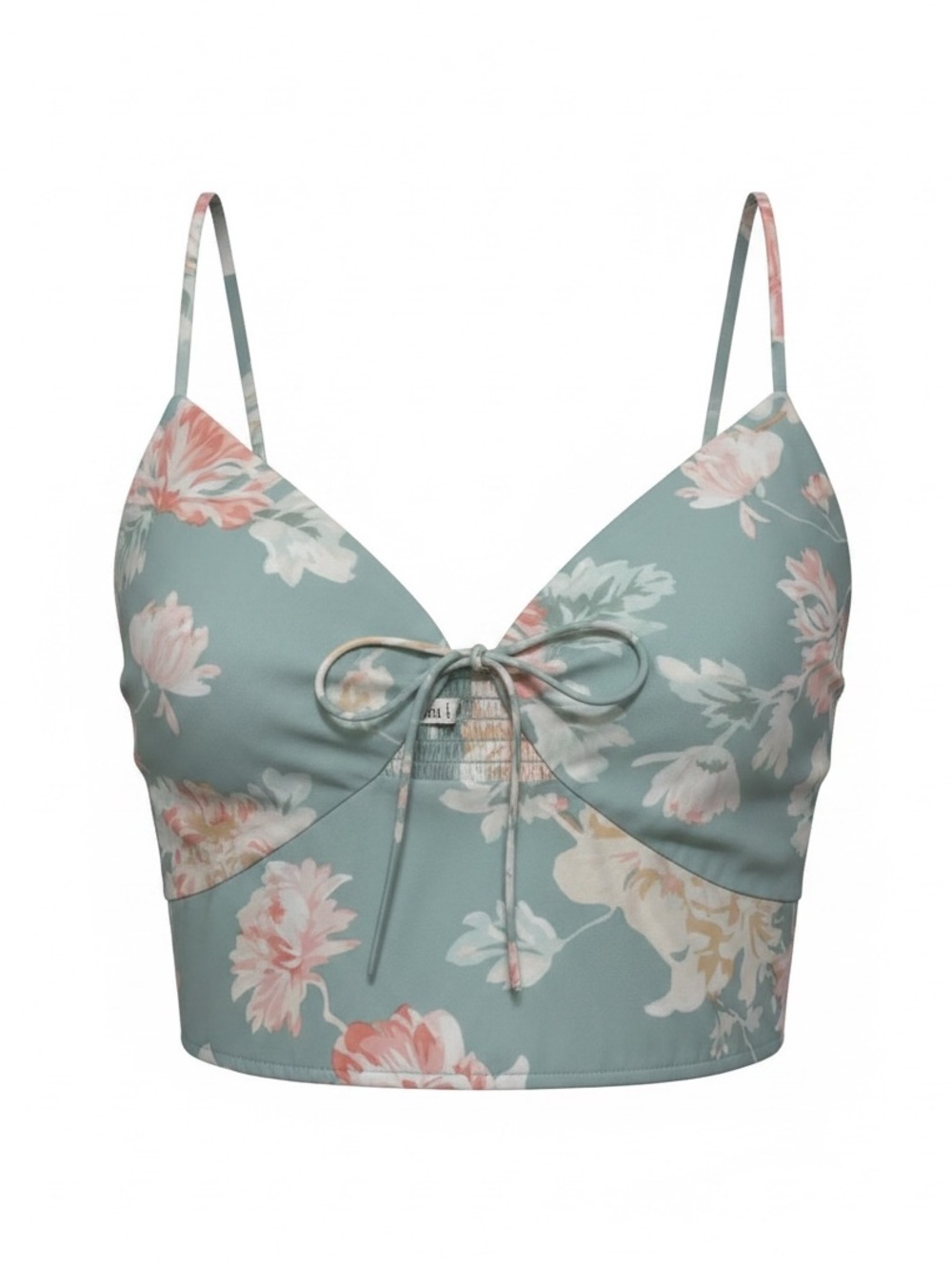Abercrombie & Fitch Dusty Aqua Floral Tie-Front Cropped Camisole Top